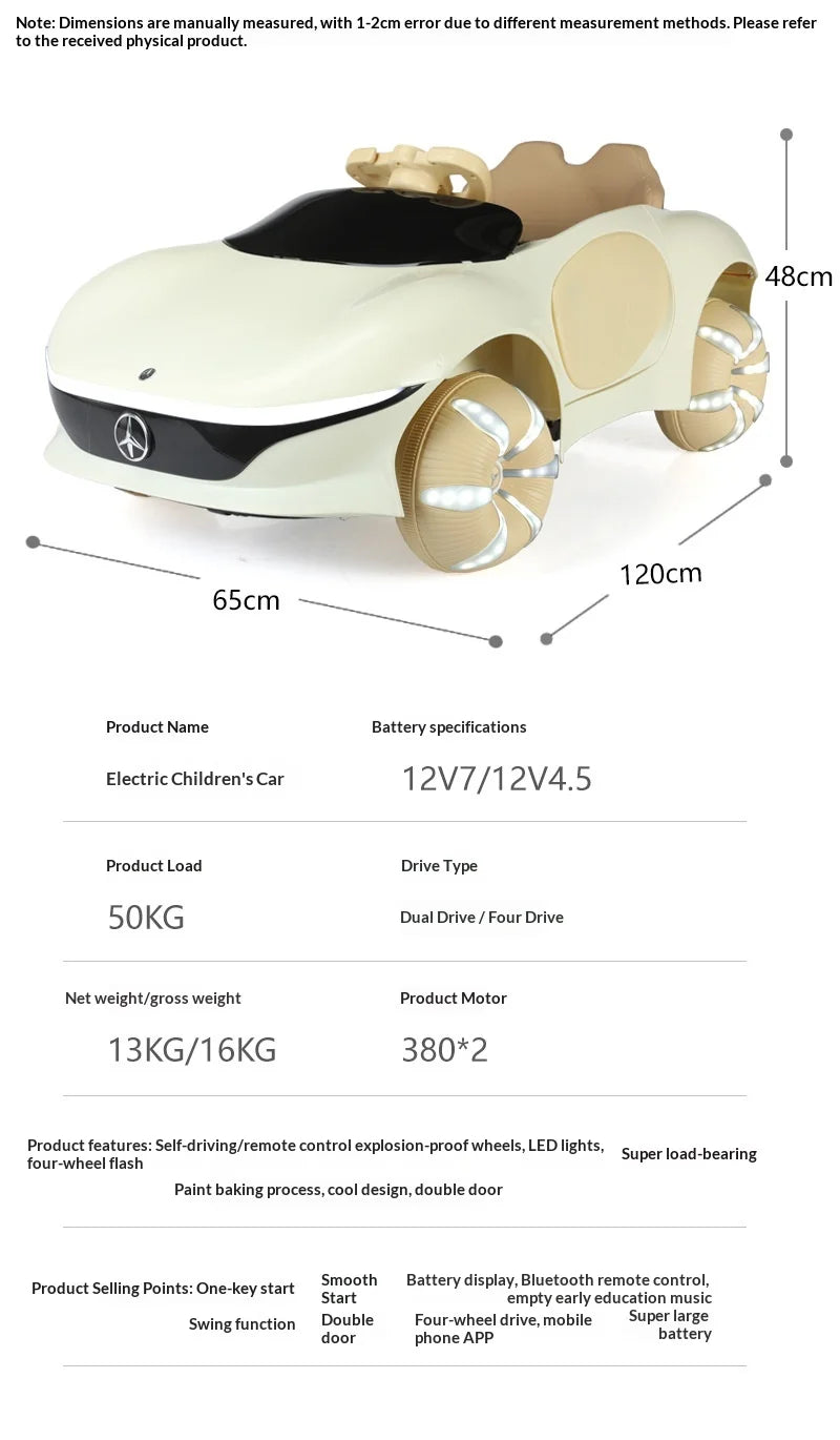 Electric Ride On Car 4WD with Remote Control - Battery Powered Toy Vehicle with Doors LED Lights Music