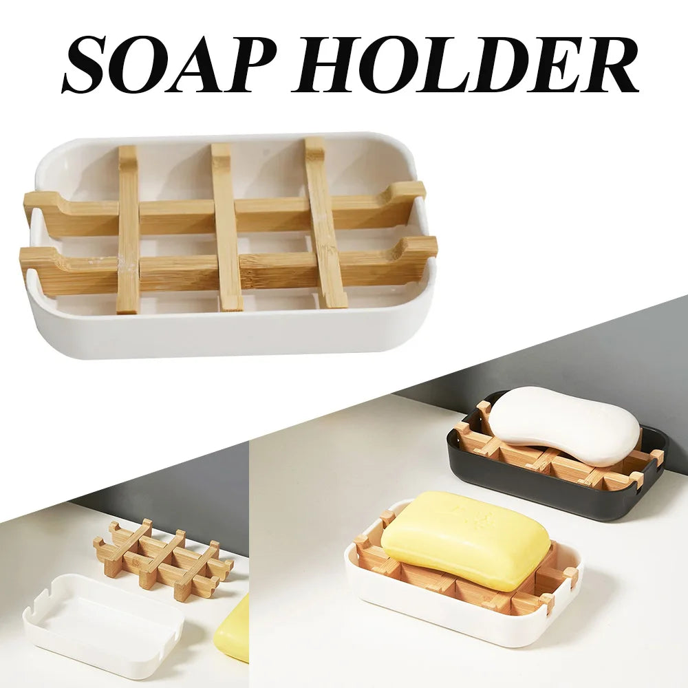 Bamboo Soap Bamboo Eco-friendly Portable Soap Dish with Handcrafted Wooden Holder and Tray for Bathroom Storage Washroom Tools
