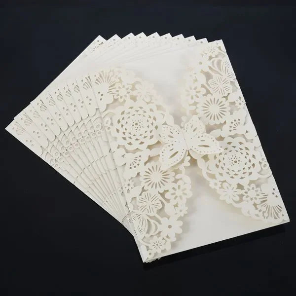 10pcs 3D Butterfly Wedding Invitation Card Flower Bithday Cards Girl Debut Invitations Laser Cut Hollow Out Party Cards 5R size