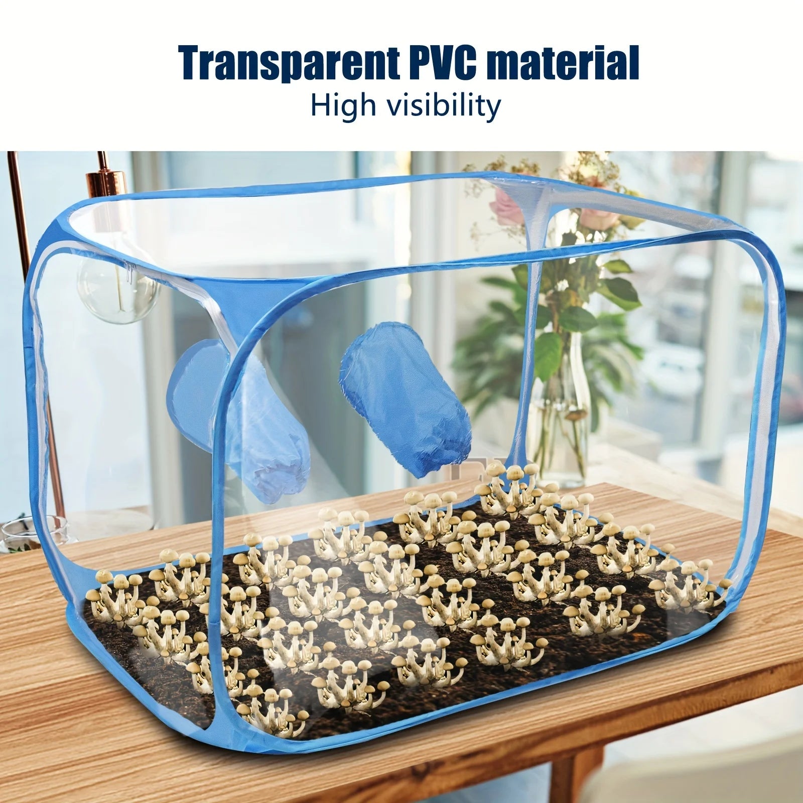 1pc Portable PVC Mushroom Growing Still Air Box, Foldable Pop Up Mushroom Grow Tent Container