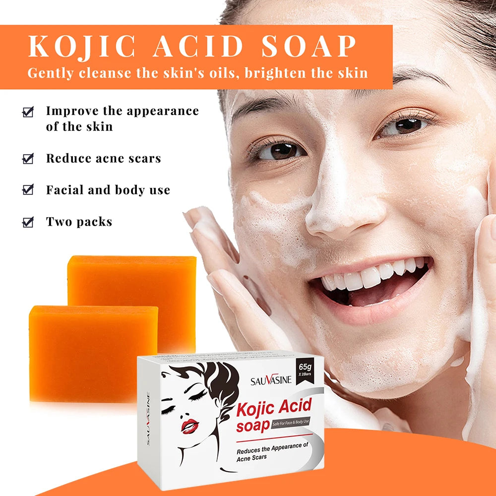 2Pcs Kojic Acid Handmade Soap Natural Mild Deep Cleansing Brightens and Moisturizes Kojic Cleansing Essential Soap Skin Care