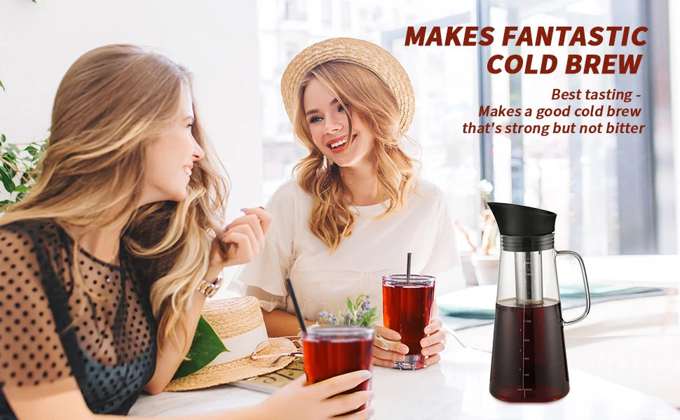 BINCOO 1500ML Cold Brew Coffee Maker with Removable Stainless Steel Filter, Home Cold Brew Coffee Iced Tea Maker & Fruit Pitcher