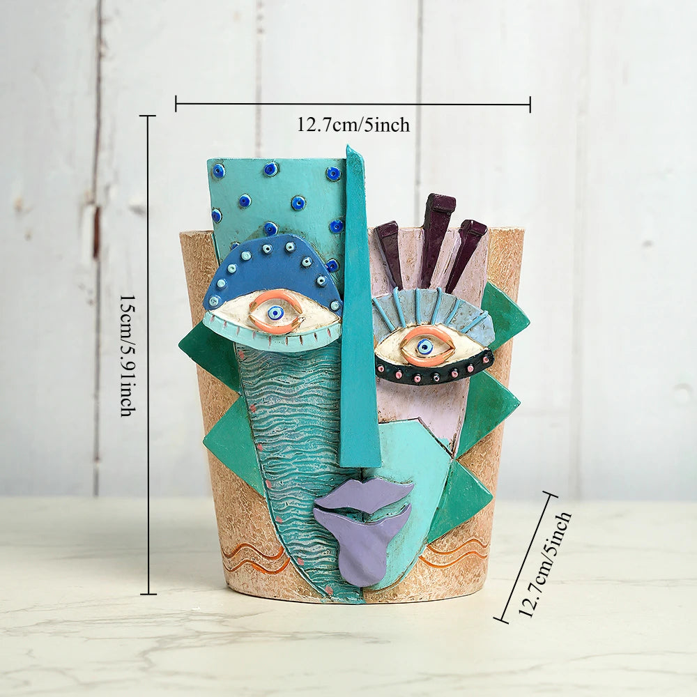 Colorful Abstract Face Flower Pot Planter for Indoor Outdoor Plants Home Garden Art Decorations Funny Decorative Head Vase