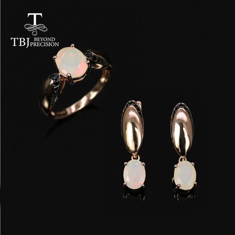 2026,Natural Ethiopia Opal Ring earrings Jewelry Set 925 sterling silver simple fashion design for women anniversary gift