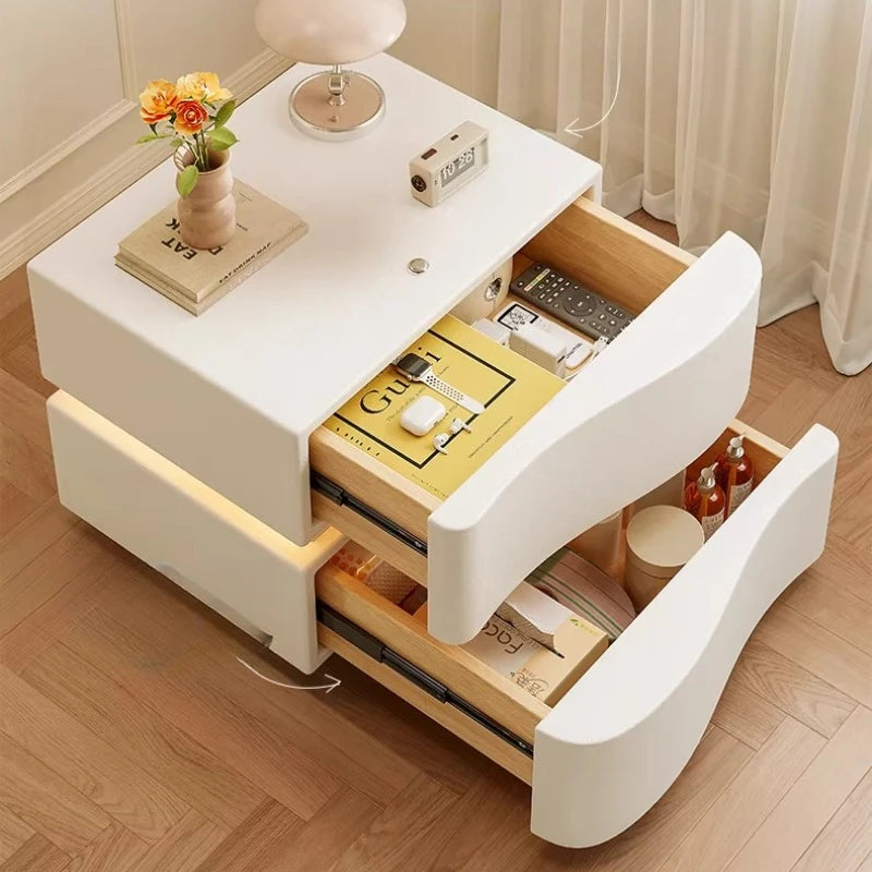 Decor Trendy Bedside Table Bedroom Luxury Organizer Wood Unique White Bedside Table Led Nordic Mesitas De Noche Home Furniture