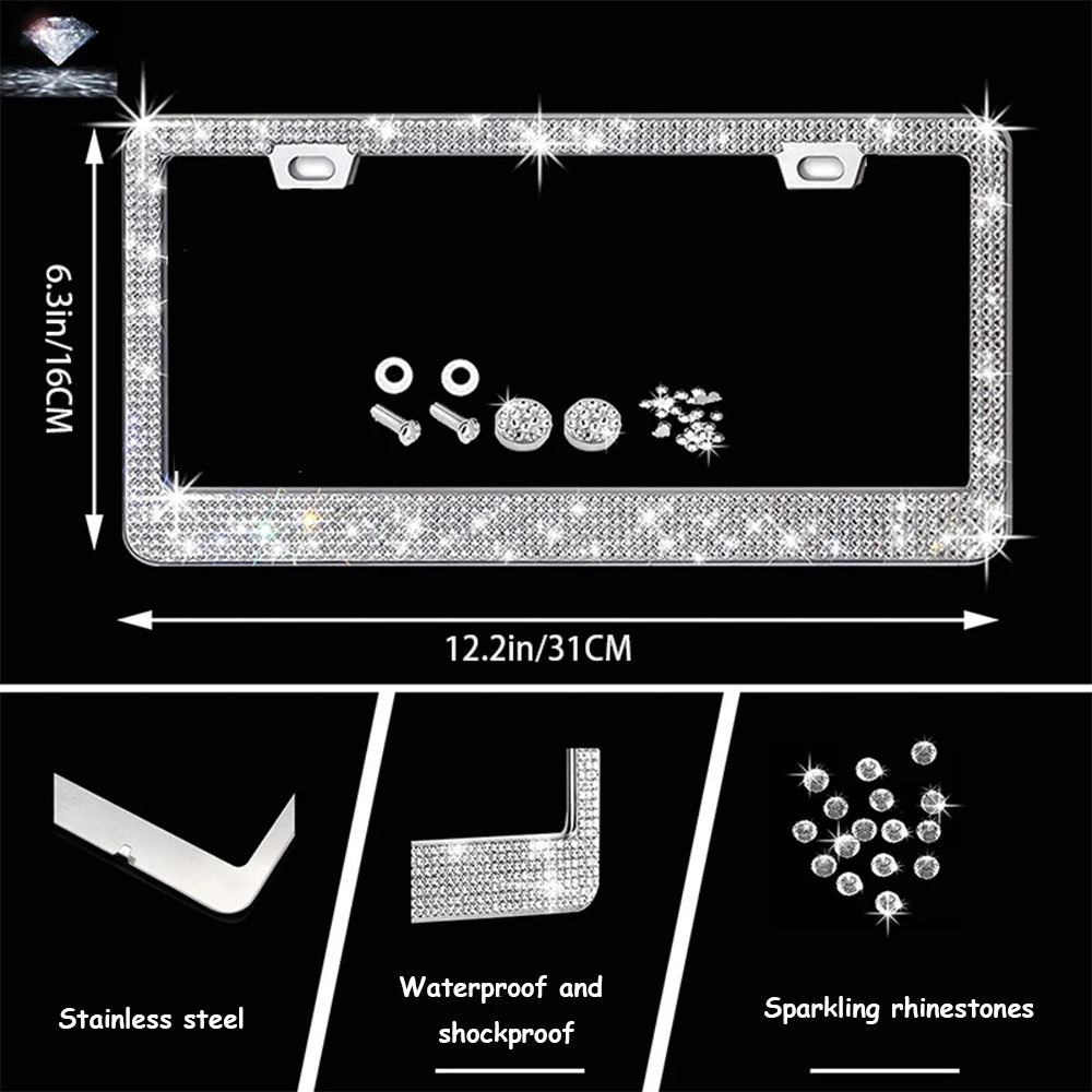 Diamond inlaid car steering wheel cover, vehicle handle gloves, crystal diamond stainless steel license plate frame, and full di