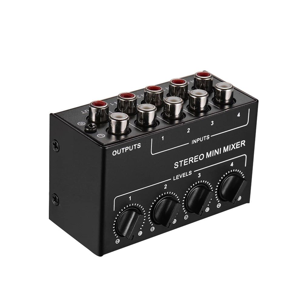 4-Channel Small Audio Mixer Stereo Dispenser Headphone Amplifier for Live Studio DJ CX400 Mini Passive Stereo Mixer RCA