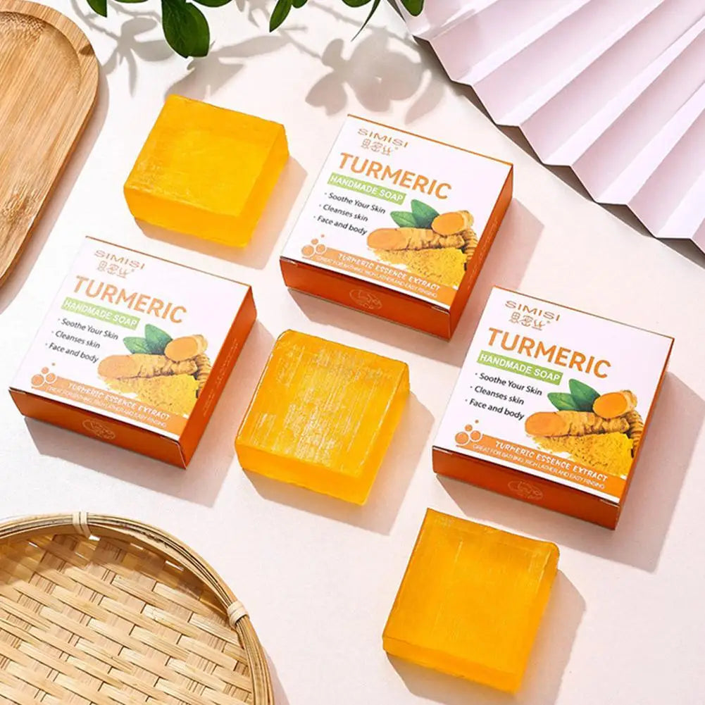 1/2PCS Natural Turmeric Soap Bar for Face & Body, Turmeric Skin Brightening Soap for Dark Spots, Even Tone Exfoliating Face Wash