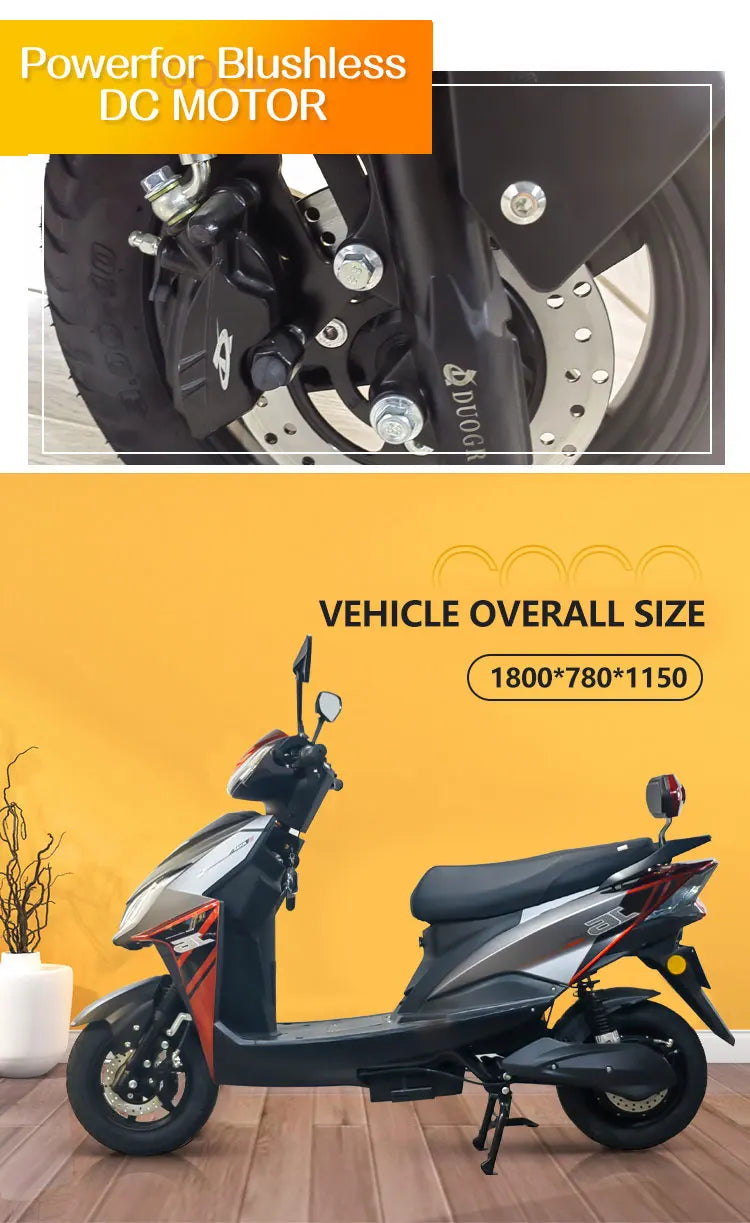 1500W Powerful Electric Scooter for City Commute 65km/h Touring Motorcycles with 72v Voltage
