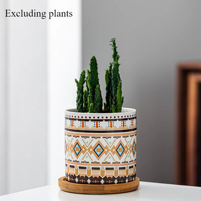 Circular geometric ceramic flower pot simple balcony garden succulent plant Phalaenopsis flower pot