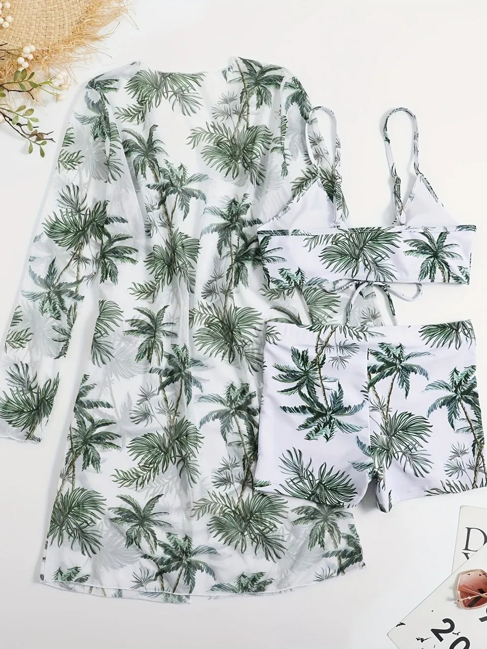 3 Pieces Tie Dye Bikinis Swimsuit 2025 New Women Drawstring Front Swimwear Female High Waist Shorts Bathers Swim Suit Beachwear