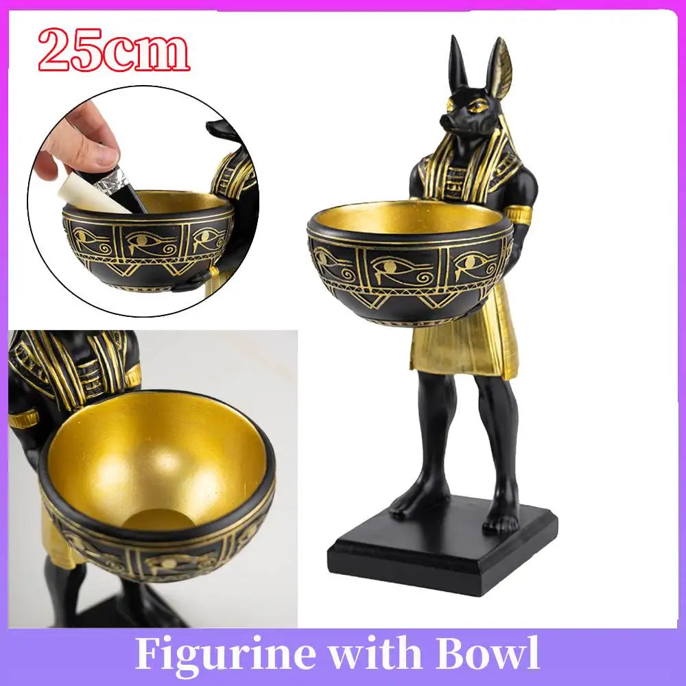 25cm Anubis God Statue Ancient Egypt Art Sculpture with Bowl Egyptian Sculpture Gift for Mythology Lovers & History Buffs