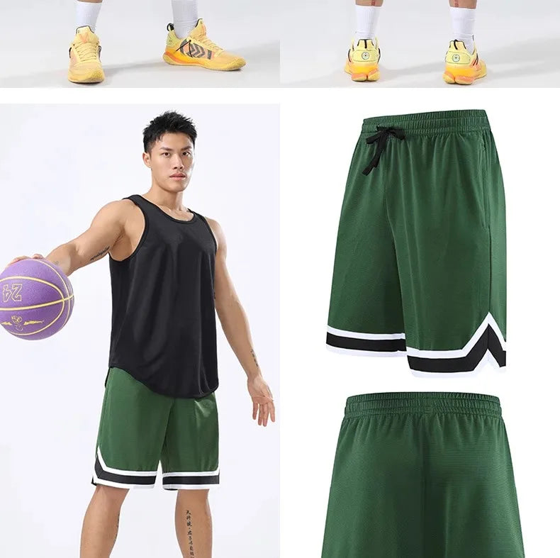 Basketball Pants Sports Running Training Casual Pants Five-point Basketball Shorts Double-sided Zipper Pocket Fitness Men Loose