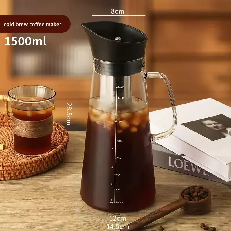 BINCOO 1500ML Cold Brew Coffee Maker with Removable Stainless Steel Filter, Home Cold Brew Coffee Iced Tea Maker & Fruit Pitcher