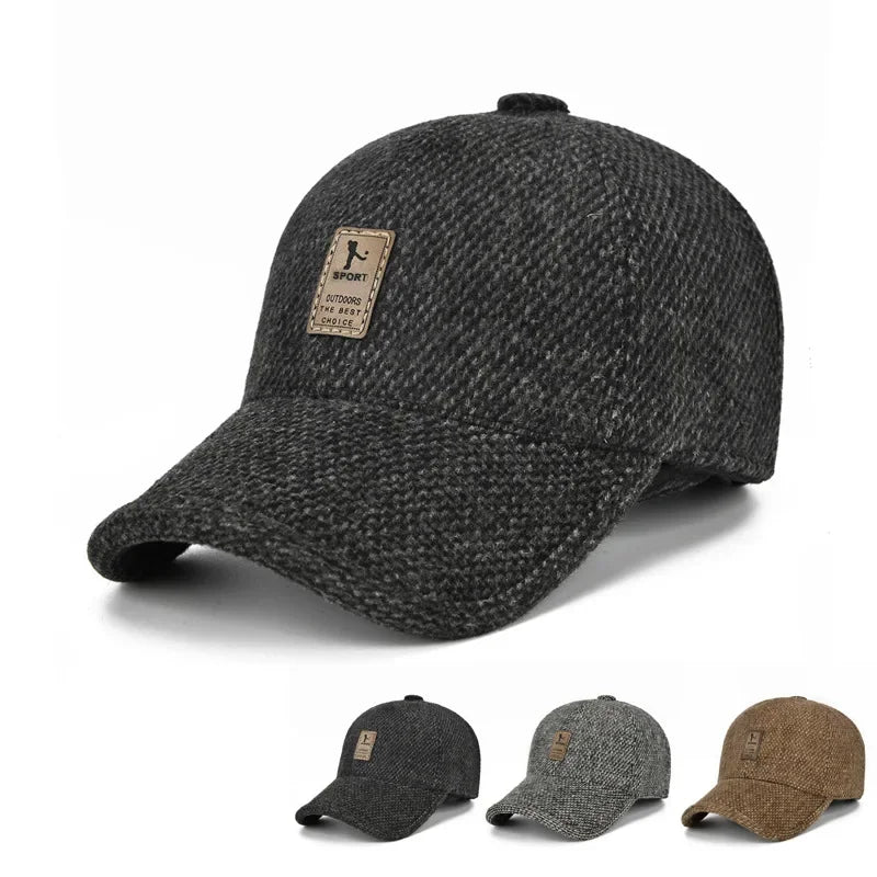 Baseball Cap Autumn Woolen Knitted Designer Men's Winter Cap Thicken Warm Hats with Earflaps Men's Brand Hats Dad Trucker Hats