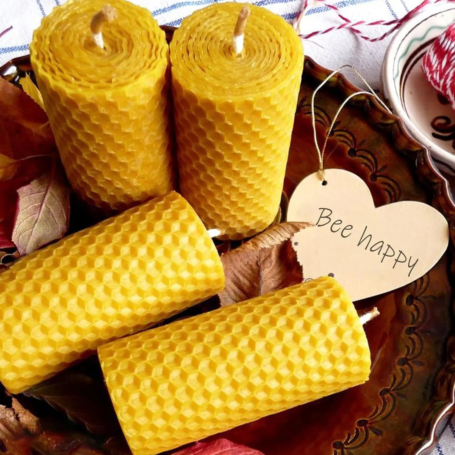 Beeswax DIY Candle Making Kit Candle Making Supplies 8in Beewax Sheets with Cotton Wick Bee Ornaments Lace Ribbon and Hemp Rope