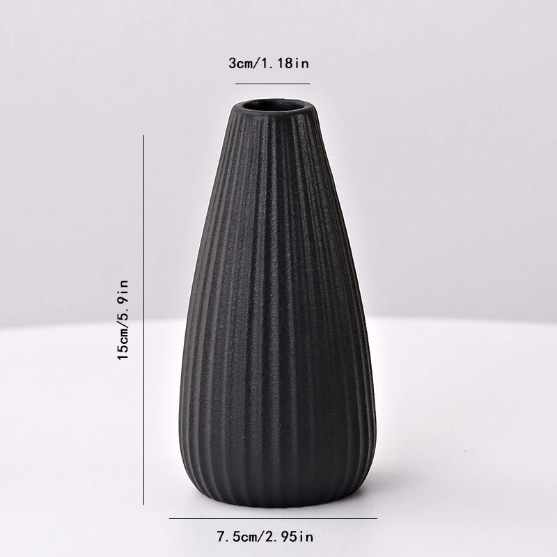 1PC Black Ceramic Vase Flower Ceramic  for Flowers Small Vase for Office and Living Room Home Decoration Ceramic Vase jarrones