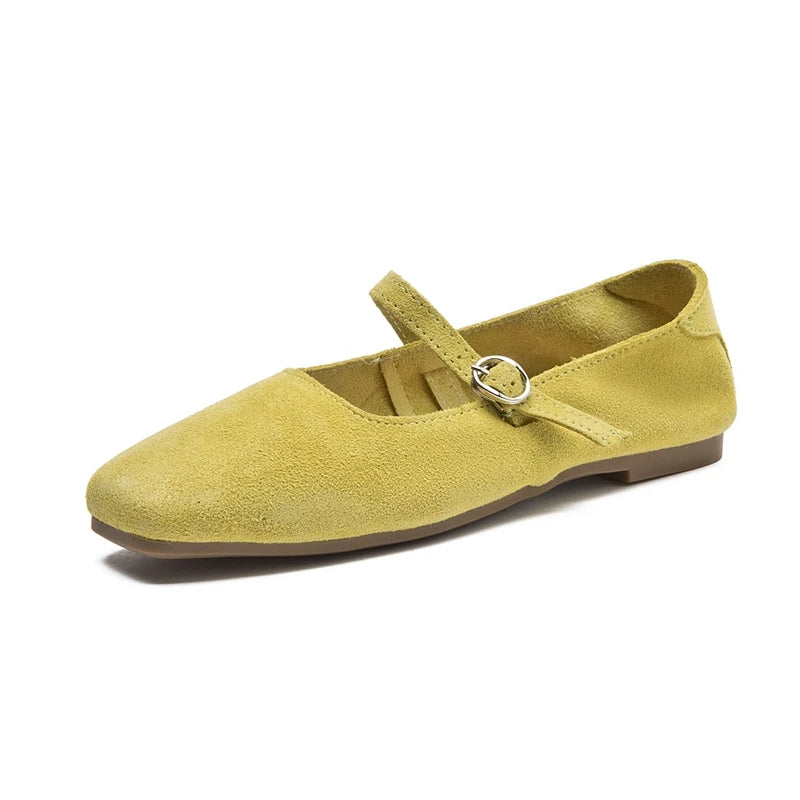AIYUQI Mary Jane Women's Shoes 2026 New Suede Leather Non-slip Women Ballet Flat Shoes Square Toe Comfortable Female Shoes