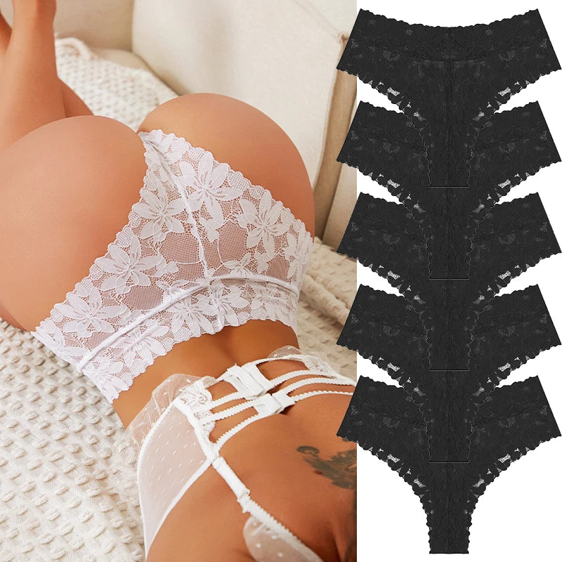 5PCS/SET Women's Floral Lace Panties Sexy Perspective Low Waist Briefs Hollow Comfortable And Breathable Lingerie Sexy Lace New