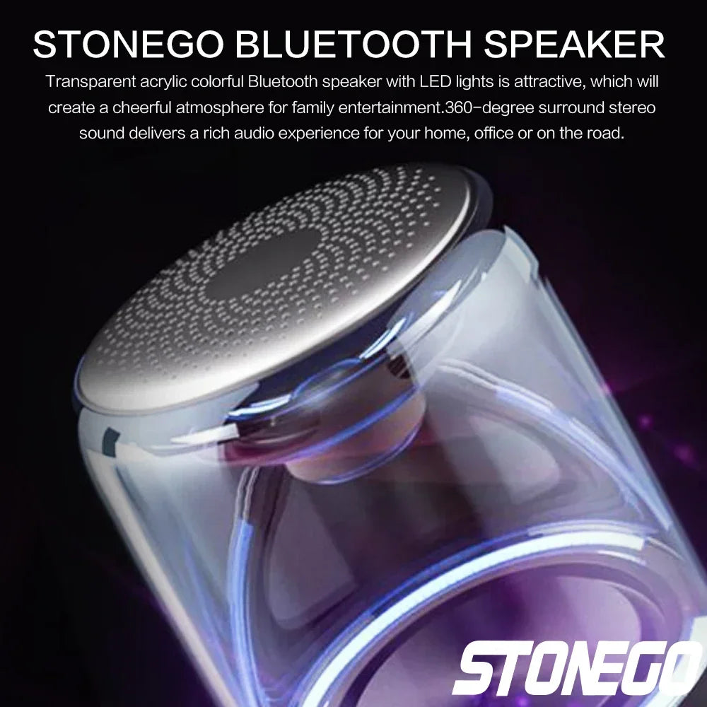 Colorful Portable Bluetooth Speaker Wireless Stereo TWS Transparent Crystal LED Music Player with TF Card