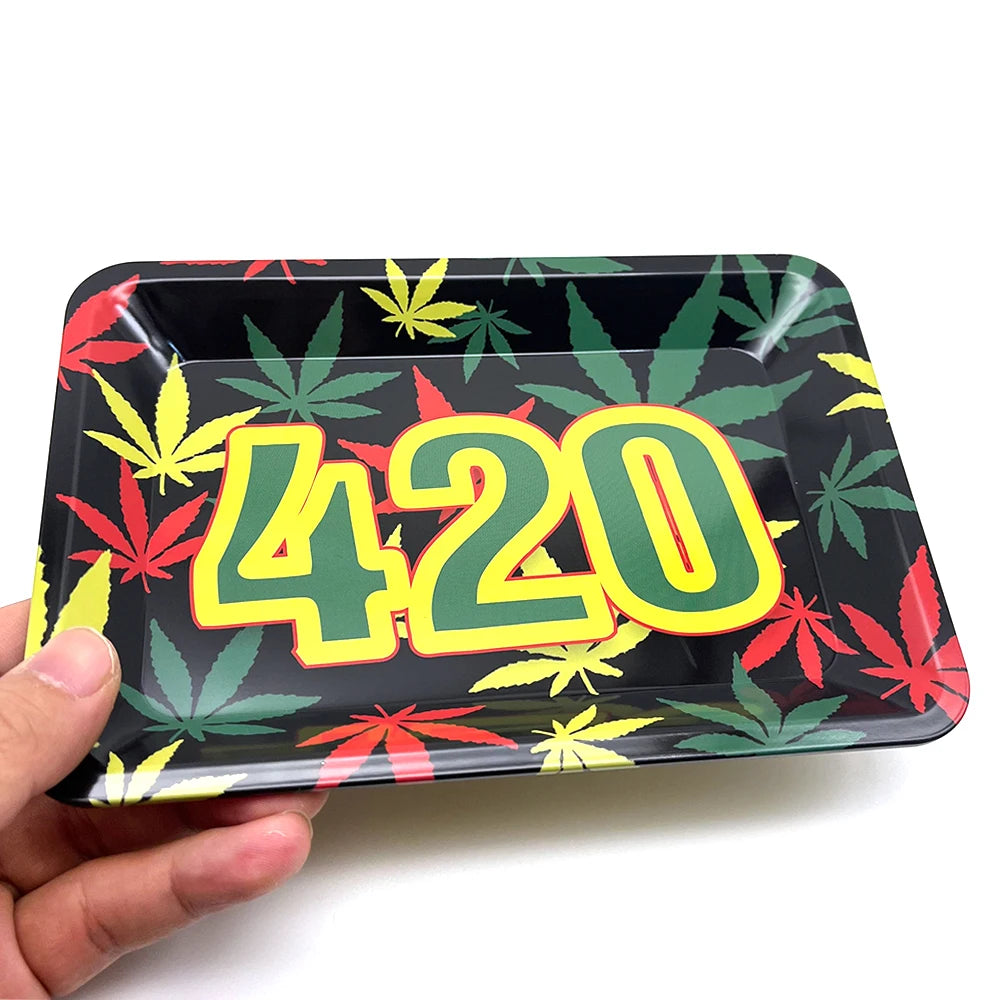 8x12.5cm Metal Tray Rolling Tobacco Container Smoking  Storage Tinplate Cigar Plate Tool Roller Case  Storage Trays