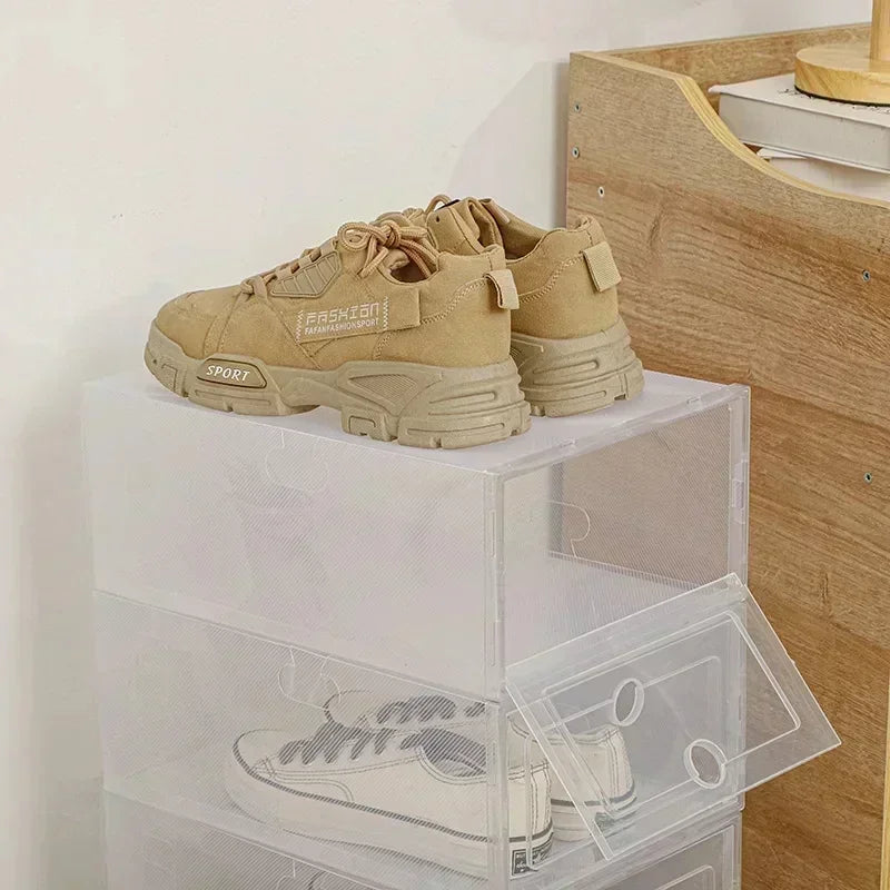 6pcs/set Thickened Drawer Case Plastic Shoe Boxes Transparent Plastic Shoes Case Stackable Box Shoe Organizer Shoe box