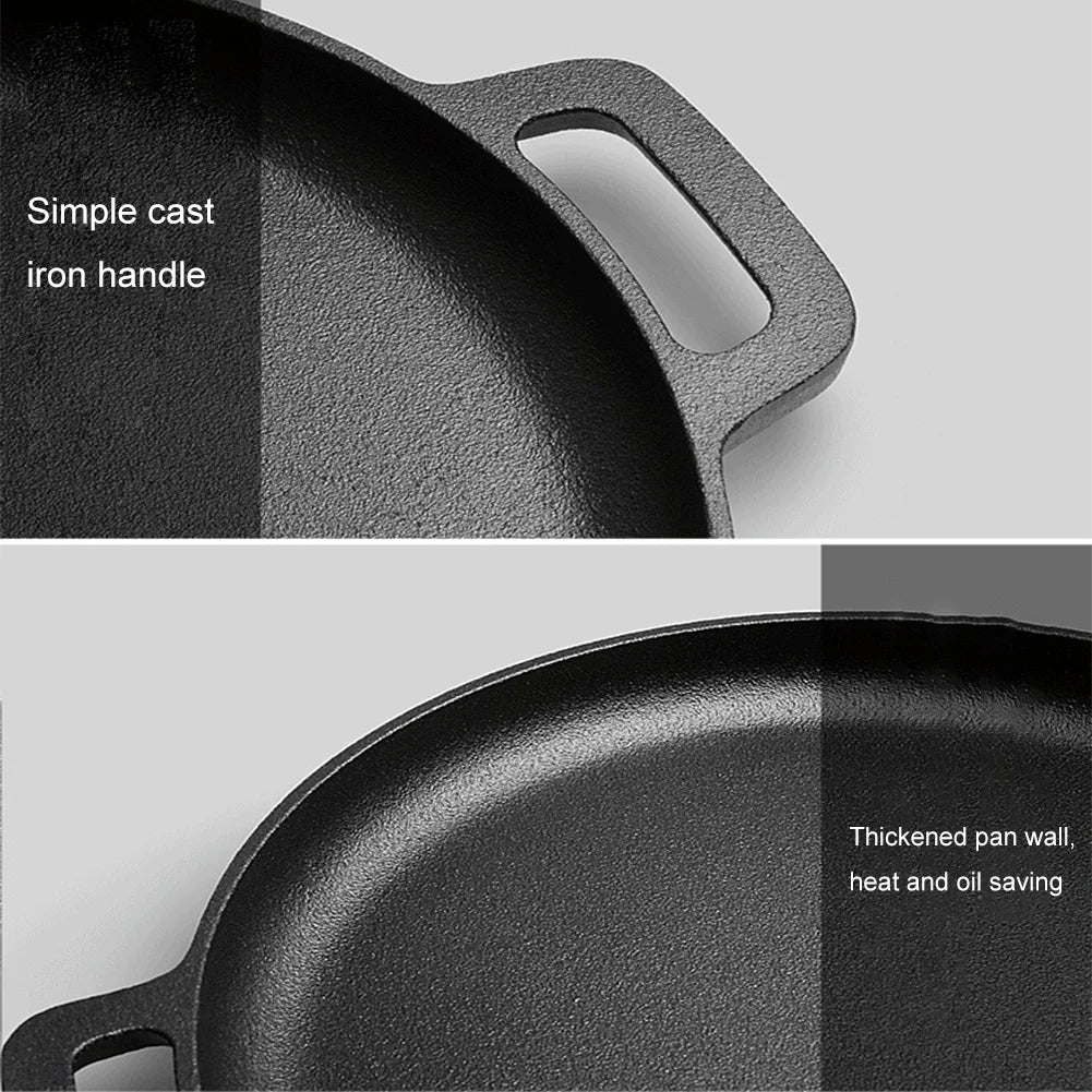 Cast Iron Frying Pan For Home Use Pizza Pancake Fry Pan Non-Stick Round Griddle For Crepes Camping BBQ Grill for Outdoor Cookwar