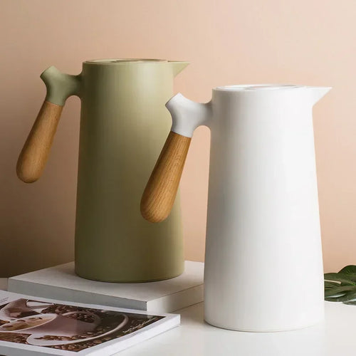 1L European Style Insulated Kettle Household Hot Water Bottle Insulated Bottle Wooden Handle Large Capacity Warm Water Kettle