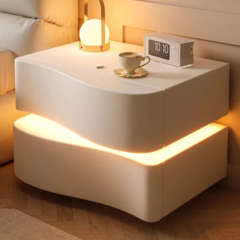Decor Trendy Bedside Table Bedroom Luxury Organizer Wood Unique White Bedside Table Led Nordic Mesitas De Noche Home Furniture