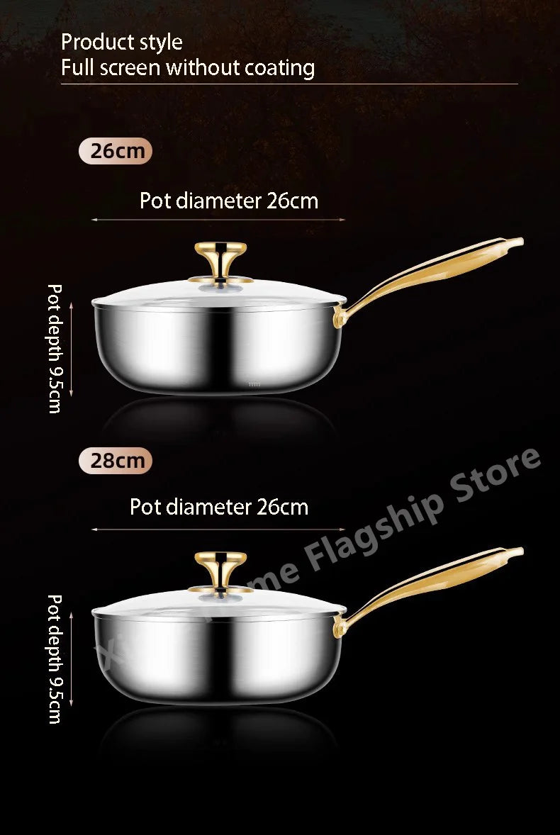 316 Stainless Steel Frying Pan Deepened Uncoated Wok NonStick Skillets Gas Stove Induction Cooker Universal Kitchen Cookware Pan