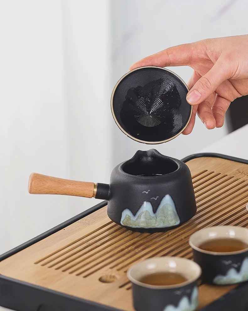 11pcs Japanese Travel Tea Set with Teapot Tea Cups And Bamboo Tray Hand-Painted Ceramic Tea Set with Gift Box And Storage Box