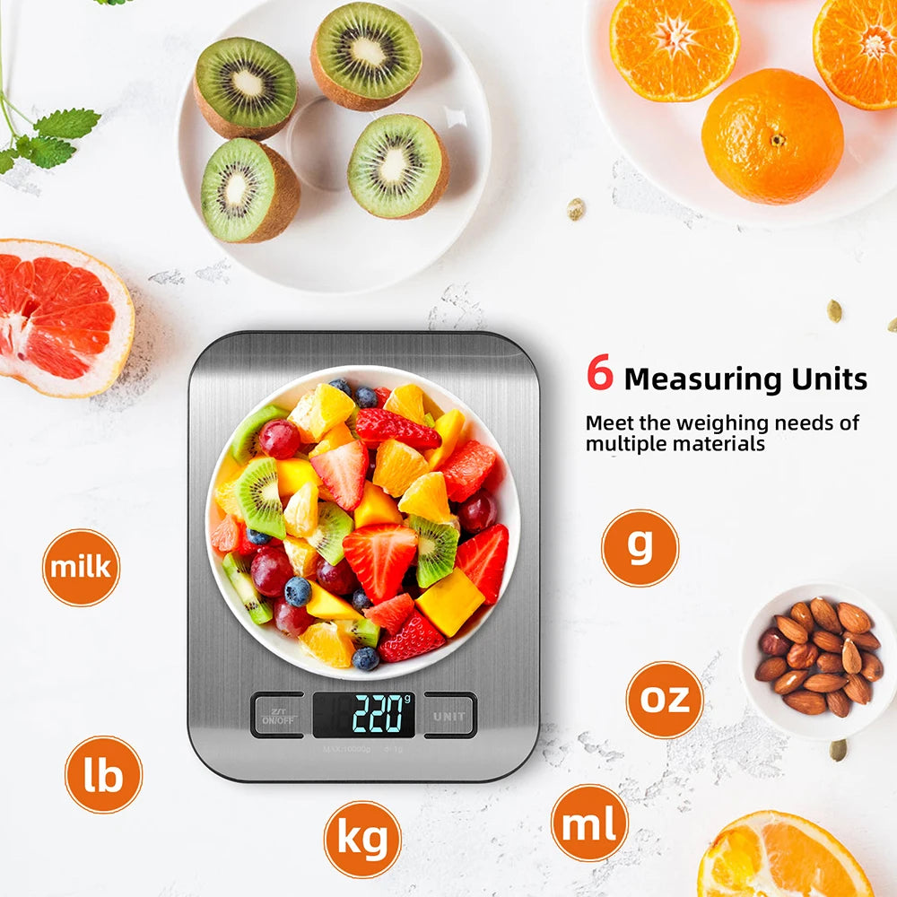 Digital Kitchen Scale LED Display 10kg/1g Stainless Steel Panel Electronic Scales Home Jewelry Food Snacks Weighing Baking Tools