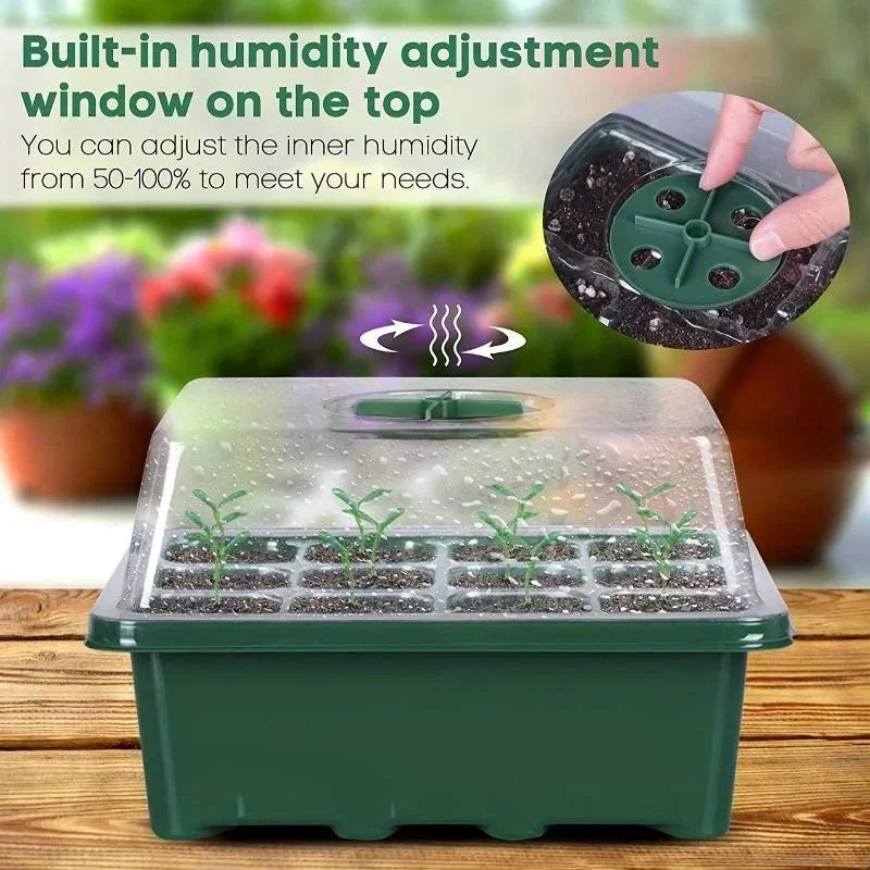 12 Holes Seed Starter Tray Plant Starter Kit and Base Mini Greenhouse Germination Kit for Seeds Growing Starting Seedling Tray