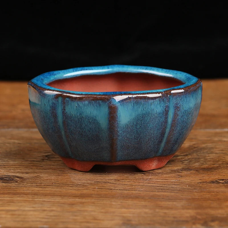 1pcs Chinese Style Bonsai Flowerpot Ventilate Purple Sands Ceramic Craft Plant Pot Planter For Home Office Desk