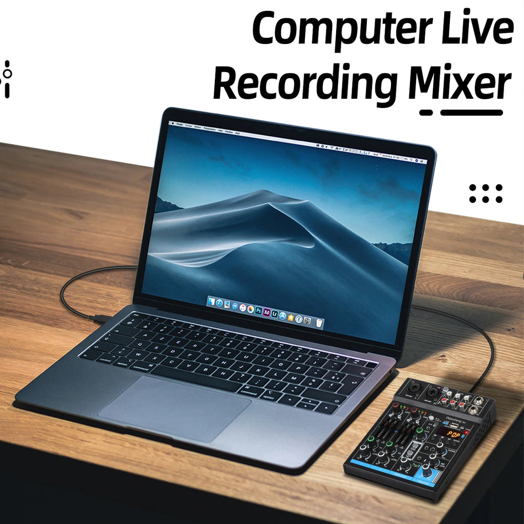 Audio Mixer Depusheng M4 4-Channels Mini Sound Mixing Console Bluetooth USB Record Computer 5V Repaeat Effect
