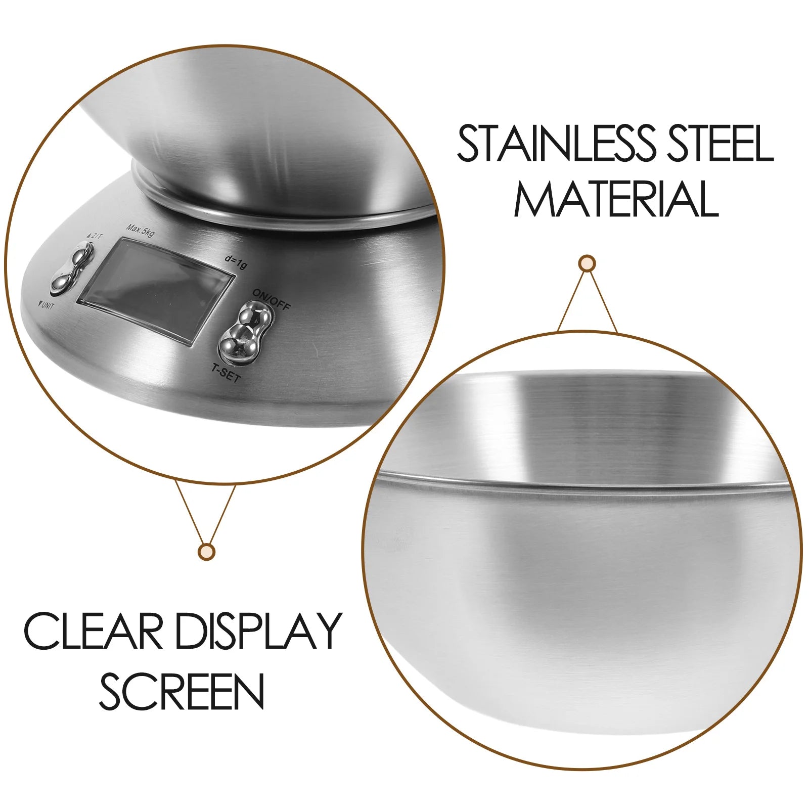 Digital Kitchen Scale Stainless Steel High Precision Electronic Food Weighing Scale Large Capacity Measuring Grams For