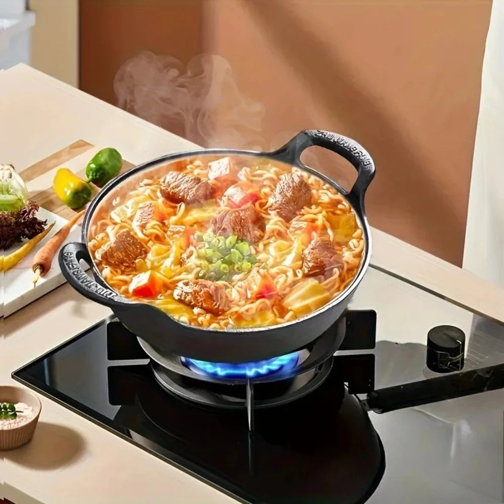 Cast Iron Skillet with Handles Durable Grilling Wok Nonstick Cooking Pot for Home Outdoor Grilling Camping Kitchen Cookware