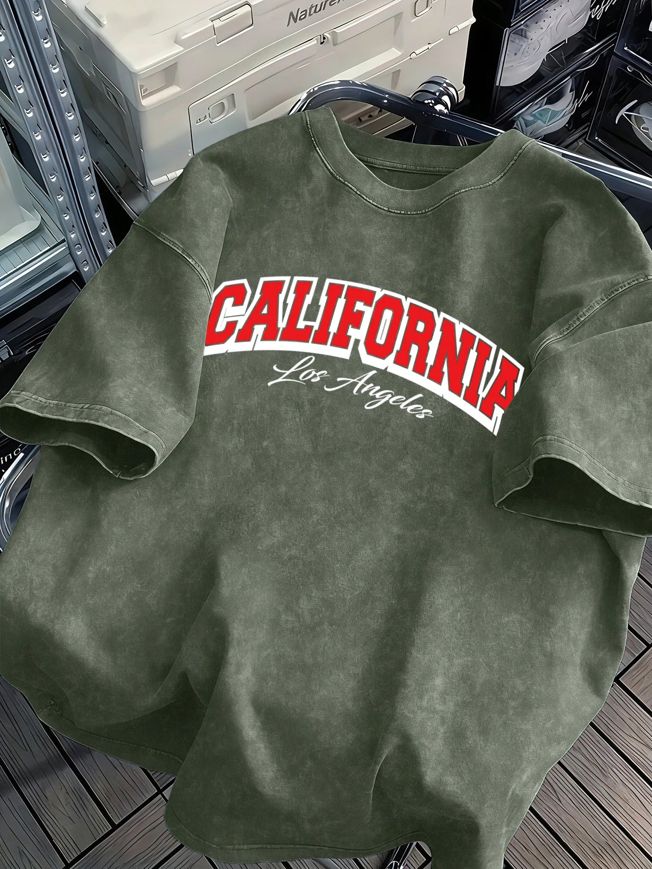 California Los Angeles City Art Letter Retro T-Shirt Mens Cotton Comfortable Tee Trendy Loose Snow Wash Clothing Soft Male Tops
