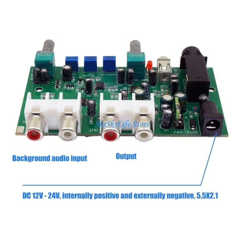 E65E Professional Stereo Audios Mixer Automatically Reduces Background Music Accompaniment Mixing Board DC12V-24V