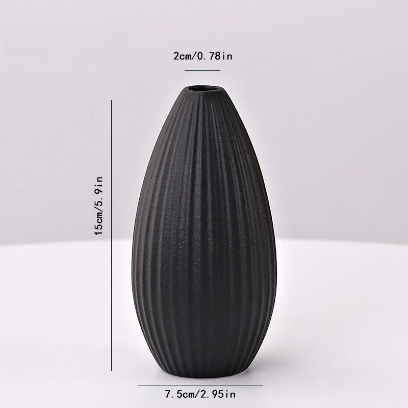 1PC Black Ceramic Vase Flower Ceramic  for Flowers Small Vase for Office and Living Room Home Decoration Ceramic Vase jarrones
