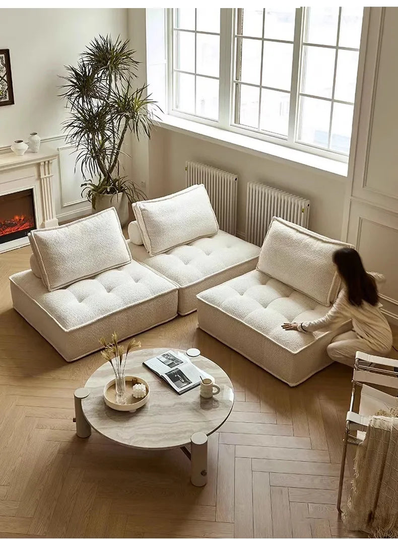 Compression Sofa High-end Light Luxury Living Room Boneless Sofa Small Apartment Three-seater Fabric Double Tofu Block Sofa
