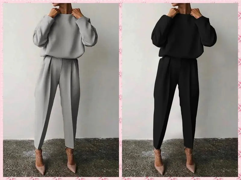 2025 Women's Suits Spring Loose Long Sleeve Casual Clothing Set Fashion White 2 Piece Set Trousers Top Women Suits Streetwear