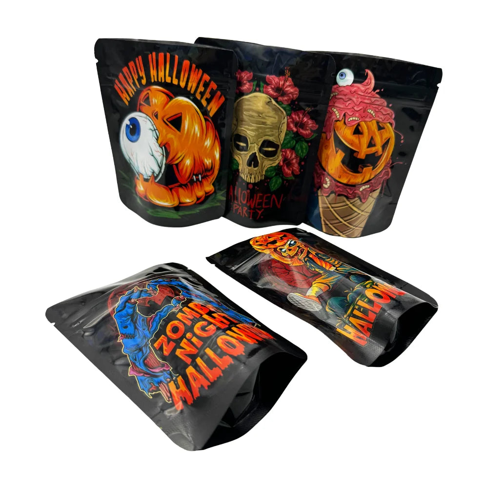 50Pcs Smell Proof Bags Mylar Holographic Resealable Bags Foil Pouch Ziplock Bags for Halloween Favor Storage Jewelry Packaging