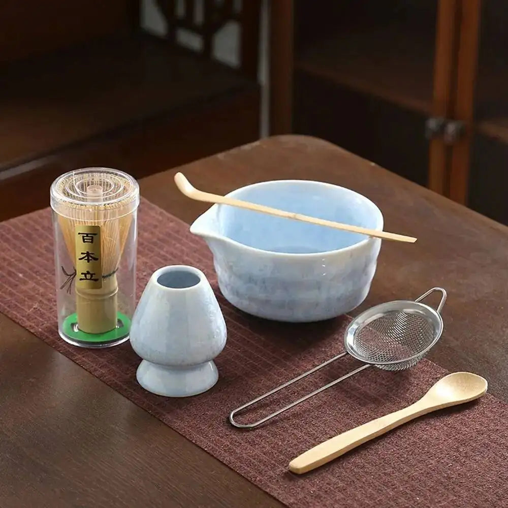 6PCS Matcha Tea Set - Matcha Ceramic Bowl, Food-Grade Whisk, Handmade Bamboo Tea Whisk, Tea Scoop, Tea Ceremony Diy Tools