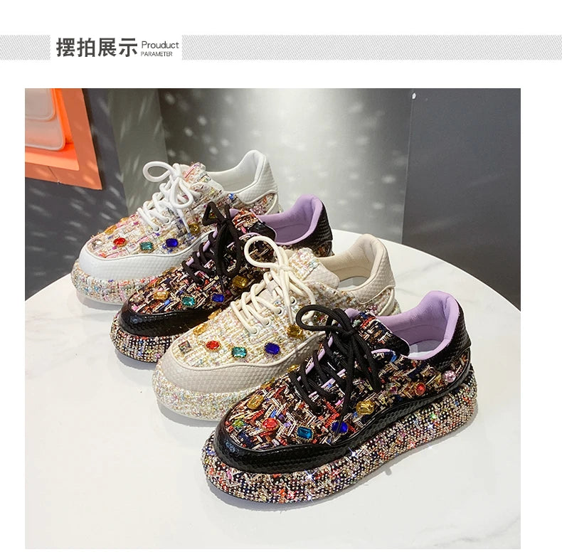 Designer Sneakers for Women 2025 New Spring Shiny Rhinestones Women's Vulcanize Shoes Fashion Autmn Platform Casual Shoes Female