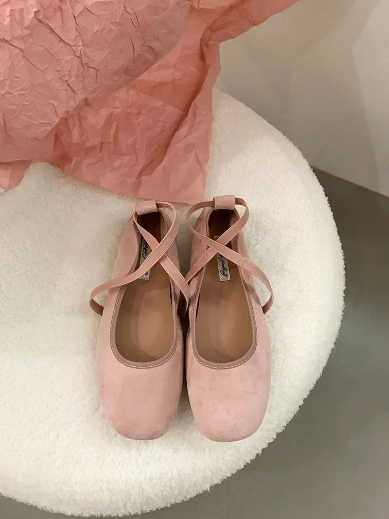 Designer Ankle Lace Up Women Ballet Flats Fashion Shallow Soft Sole Footwear Ladies Casual Outdoor Ballerina Shoes