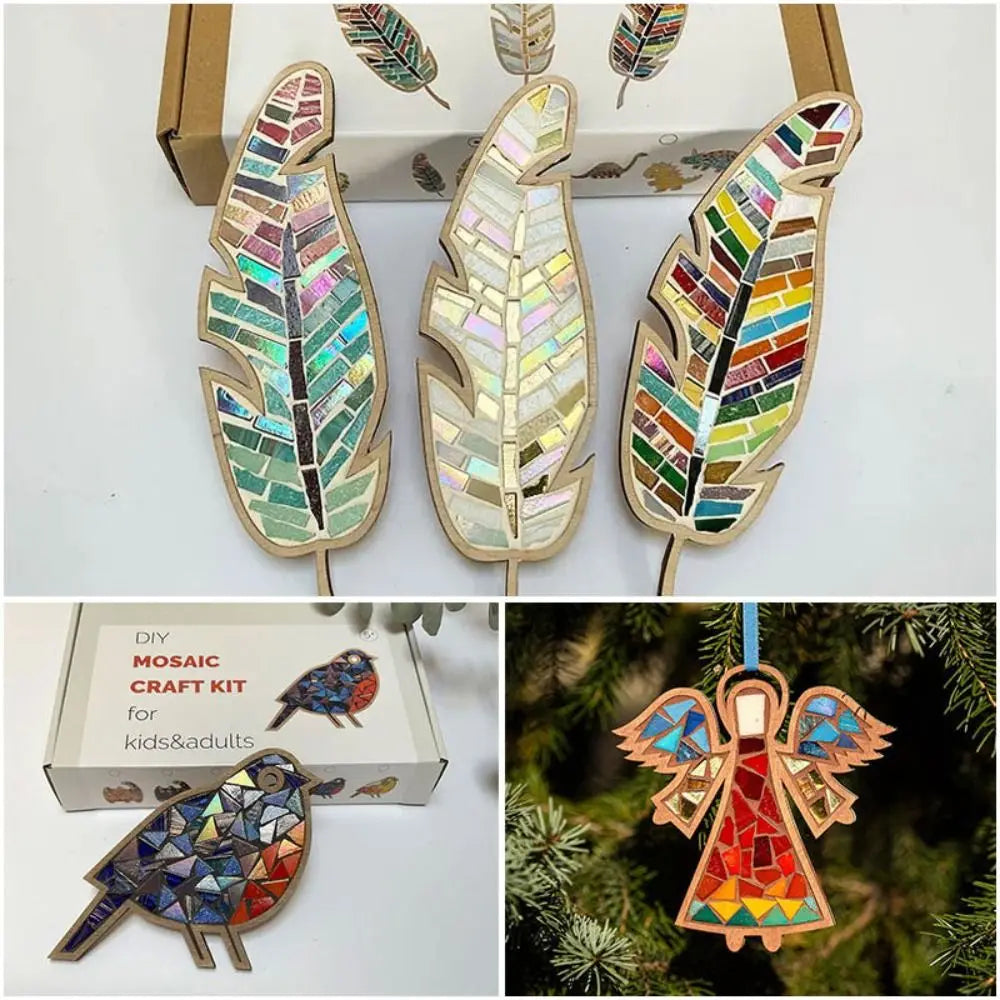 Creative Arts and Crafts DIY Mosaic Kit Stained Glass Wooden Feather Mosaic Kit Bird Bright Feather Mosaic Arts Girlfriend