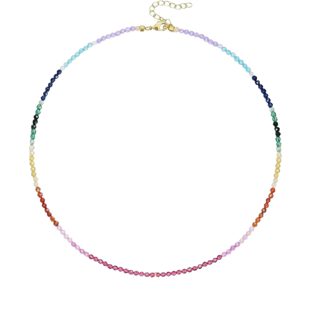 Boho Beaded Necklace for Women, 14K Gold Plated Pendant Rainbow Gemstone Choker Colorful Summer Beach Jewelry Gifts