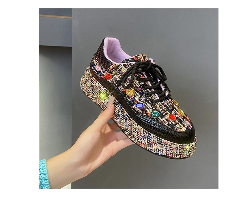 Designer Sneakers for Women 2025 New Spring Shiny Rhinestones Women's Vulcanize Shoes Fashion Autmn Platform Casual Shoes Female