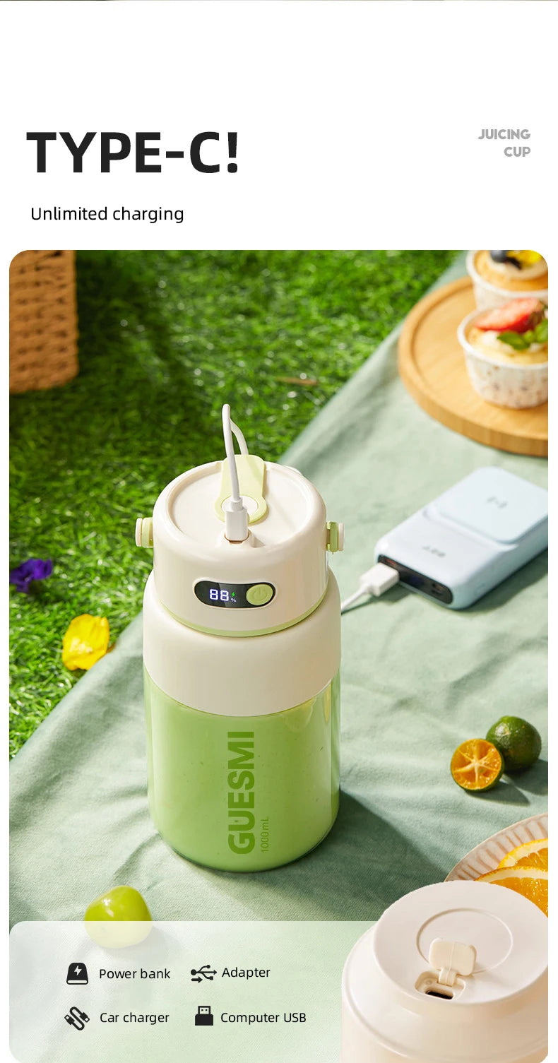 1000ML Portable Blender USB Electric Juicer Fruit Mixers Fruit Home Smoothies Mixer Multifunctional Juice Maker Machine Blender